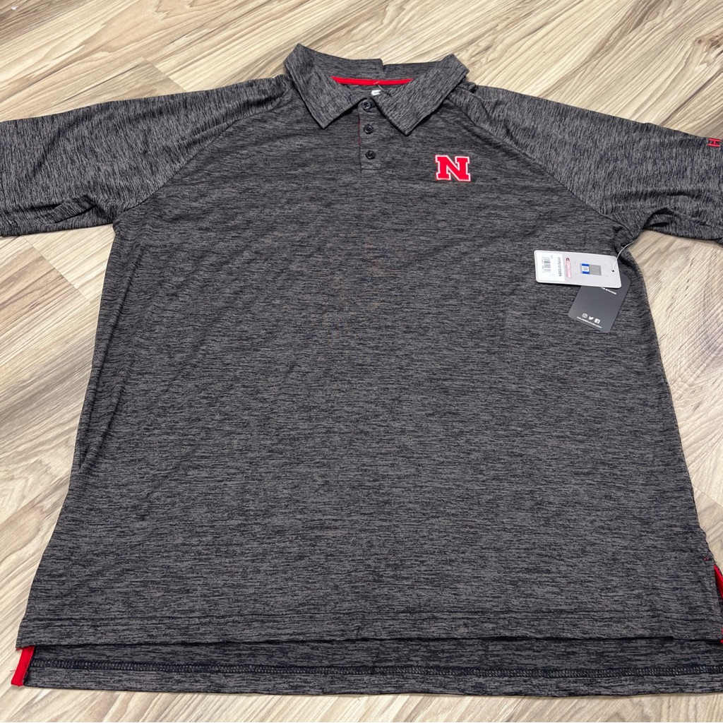 Colosseum Nebraska Cornhusker Short Sleeve Polo Grey Lightweight Men's Large Nwt